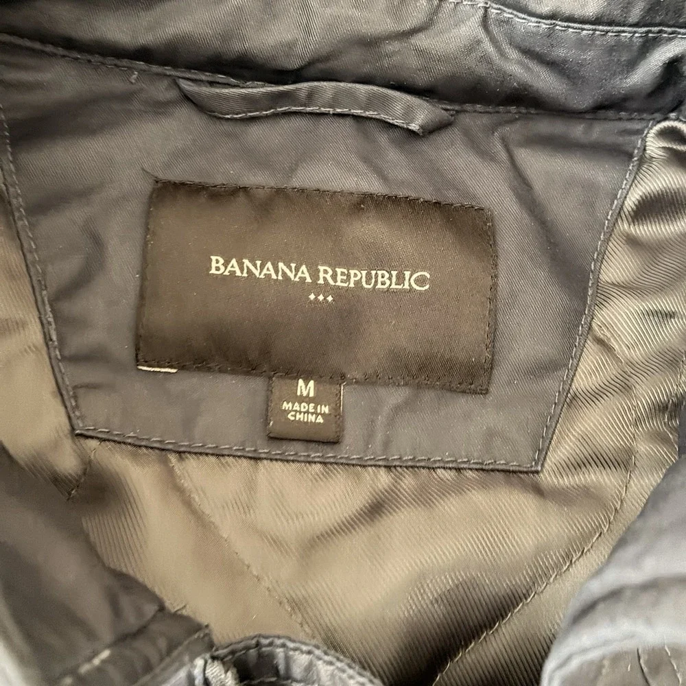Banana Republic Navy Blue Quilted Waxed Coated Field Jacket Barn Chore Coat SZ-M